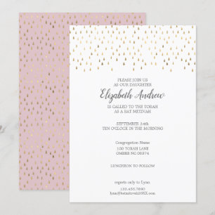 Elegantes Rosa & Gold Raindrops Bat Mitzvah Einladung