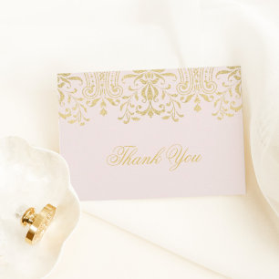 Elegantes rosa Gold Vintage Damast Mitteilungskarte