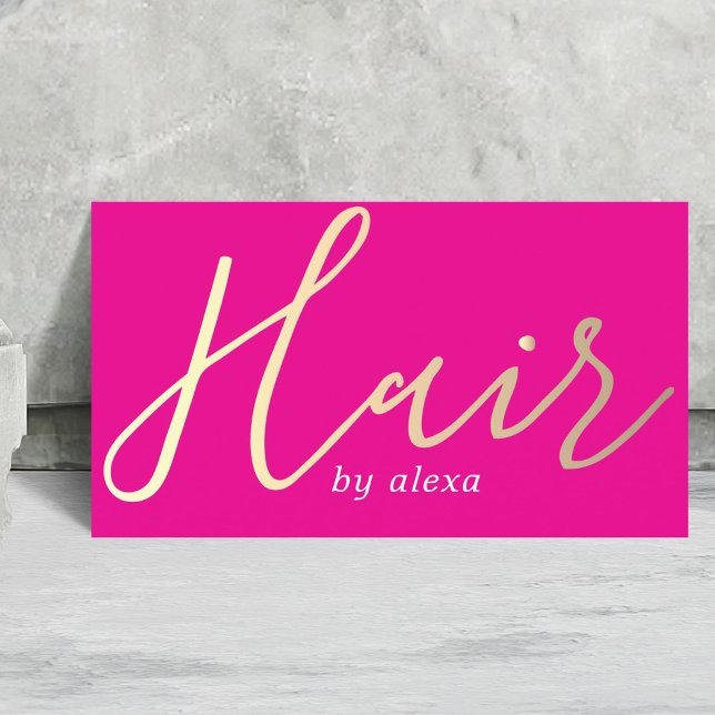 Elegantes Rosa Golden Bold Hair Stylist Visitenkarte (Von Creator hochgeladen)