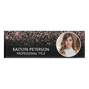 Elegantes rosa-goldenes Glitter-Mitarbeiter-Foto-I Namenschild