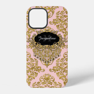 Elegantes rosa goldenes Glitter Scrolls Vintage Mo iPhone 12 Hülle