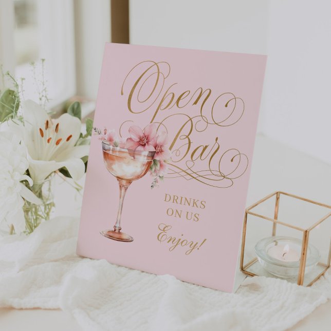 Elegantes rosa Goldenes Open Bar Pedestal Sockelschild (Elegant Pink Gold Open Bar Pedestal Sign)