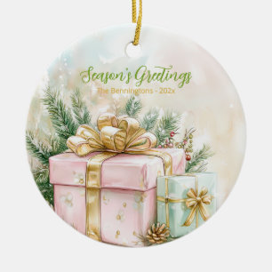 Elegantes rosa goldenes vintage Weihnachten Keramik Ornament