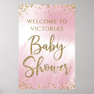 Elegantes rosa-goldenes Willkommensschild für Baby Poster