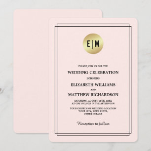 Elegantes Rosa   Goldhochzeit Einladung