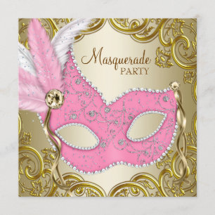 Elegantes Rosa Goldmaske Masquerade Party Einladung