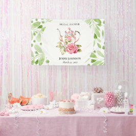 Elegantes Rosa Grüne Blume Brautparty Banner