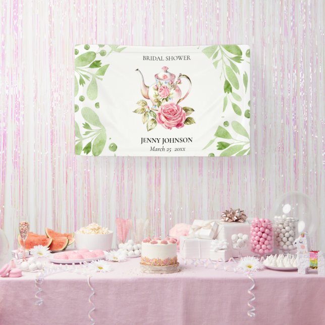 Elegantes Rosa Grüne Blume Brautparty Banner (Party)