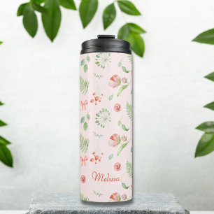Elegantes rosa grünes Aquarellfarben, florales Ban Thermosbecher