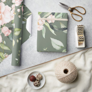 Elegantes Rosa Hauch Eukalyptus Modernes Grün Geschenkpapier