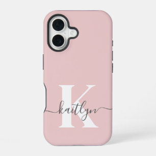 Elegantes Rosa-Hauch-Grau-Script-Monogramm iPhone 16 Hülle