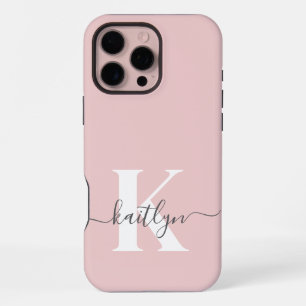 Elegantes Rosa-Hauch-Grau-Script-Monogramm iPhone 16 Pro Max Hülle