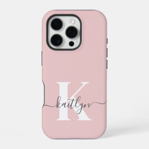 Elegantes Rosa-Hauch-Grau-Script-Monogramm iPhone 16 Pro Hülle