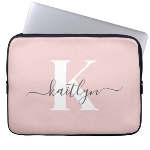 Elegantes Rosa-Hauch-Grau-Script-Monogramm Laptopschutzhülle