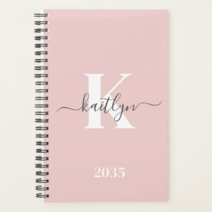 Elegantes Rosa-Hauch-Grau-Script-Monogramm Planer
