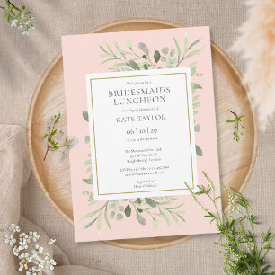 Elegantes Rosa Hauch Grün Brautjungfern Mittagesse Einladung