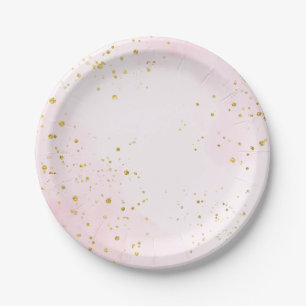 Elegantes Rosa-Hauch und Gold-Konfetti Sweet 16 Pappteller