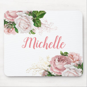 Elegantes Rosa Hauchrosa Blumenweiß Mousepad