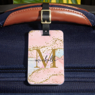 Elegantes Rosa Hauchrosa Gold Glitter Monogramm In Gepäckanhänger