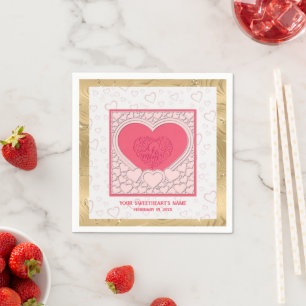 Elegantes rosa Herz Frohes Valentinstag Stylisch Serviette