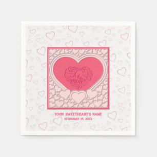 Elegantes rosa Herz Frohes Valentinstag Stylisch Serviette
