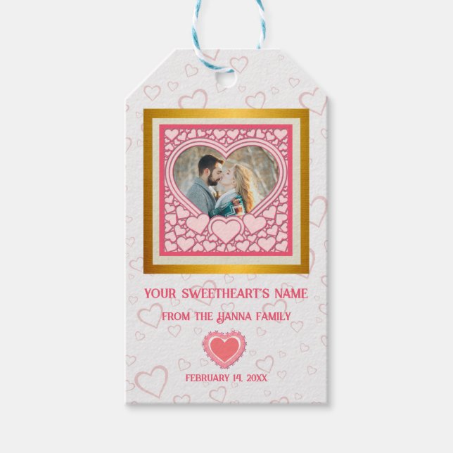 Elegantes rosa Herz Happy Valentine's Day Stilvoll Geschenkanhänger (Vorderseite)