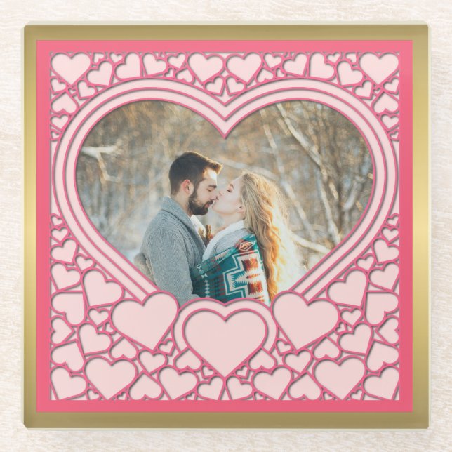 Elegantes rosa Herz Happy Valentine's Day Stilvoll Glasuntersetzer (Vorderseite)