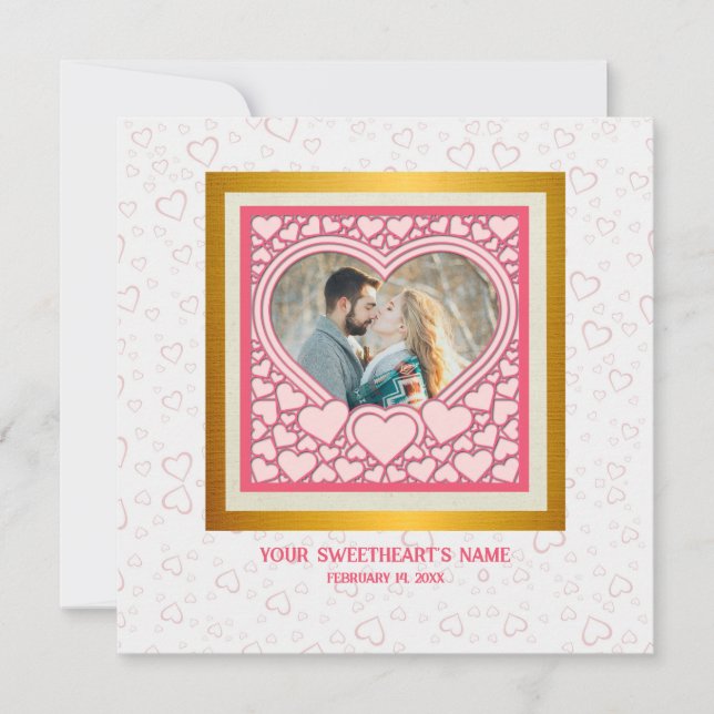 Elegantes rosa Herz Happy Valentine's Day Stilvoll Karte (Vorderseite)