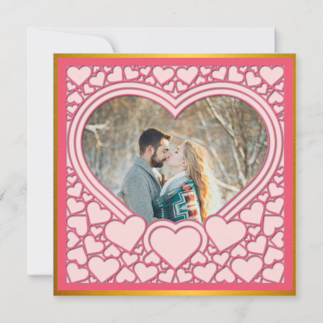 Elegantes rosa Herz Happy Valentine's Day Stilvoll Mitteilungskarte (Vorderseite)