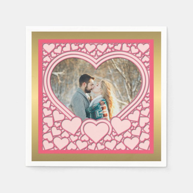 Elegantes rosa Herz Happy Valentine's Day Stilvoll Serviette (Vorderseite)