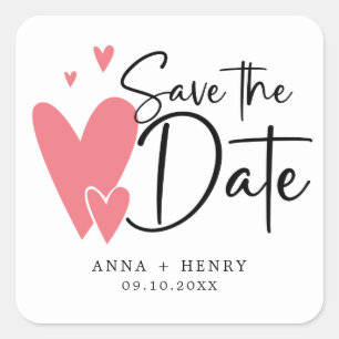 Elegantes rosa Herz Save the Date Hochzeit Quadratischer Aufkleber