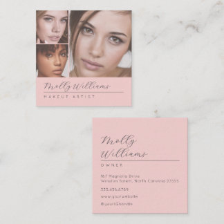 Elegantes Rosa-Hochzeits-Make-up-Schwarz Schrift 3 Quadratische Visitenkarte