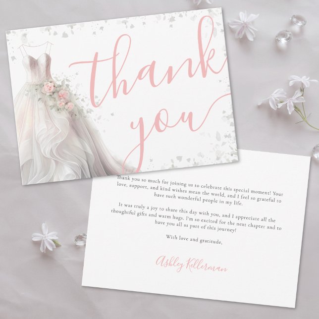Elegantes rosa Hochzeitskleid Brautparty Dankeskarte (Elegant Pink Wedding Dress Bridal Shower Thank You Card)
