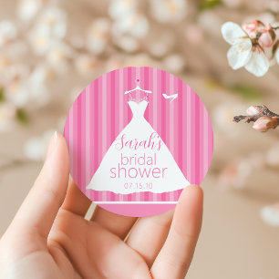 Elegantes rosa Hochzeitskleid Brautparty Runder Aufkleber