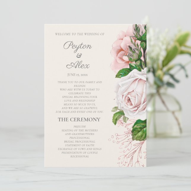 Elegantes Rosa-Hochzeitsprogramm mit floralem Crea Programm (Stehend Vorderseite)