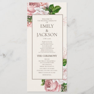 Elegantes Rosa-Hochzeitsprogramm mit floralem Crem Programm