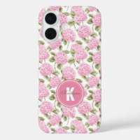 Elegantes rosa Hydragea-Blume Muster Monogramm