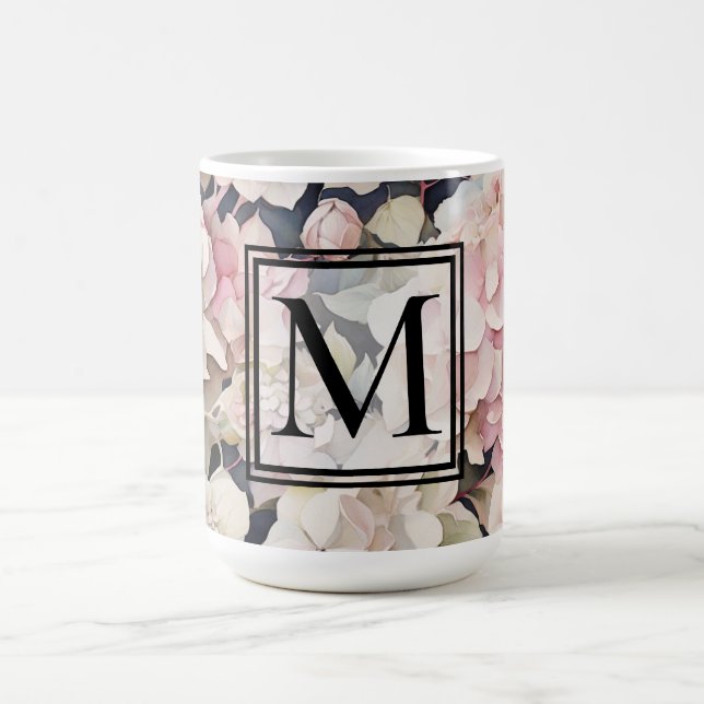 Elegantes, rosa Hydrangeas in Aquarellfarben Kaffeetasse (Mittel)