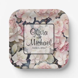 Elegantes, rosa Hydrangeas in Aquarellfarben Pappteller