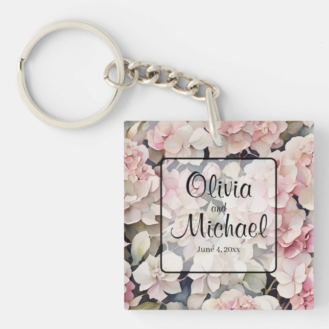 Elegantes, rosa Hydrangeas in Aquarellfarben Schlüsselanhänger (Vorderseite)