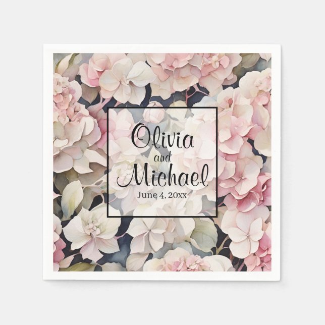 Elegantes, rosa Hydrangeas in Aquarellfarben Serviette (Vorderseite)