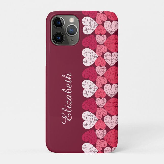 Elegantes rosa Jigsaw Puzzle Herzmuster Name Case-Mate iPhone Hülle (Rückseite)