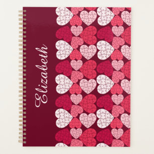 Elegantes rosa Jigsaw Puzzle Herzmuster Name Planer