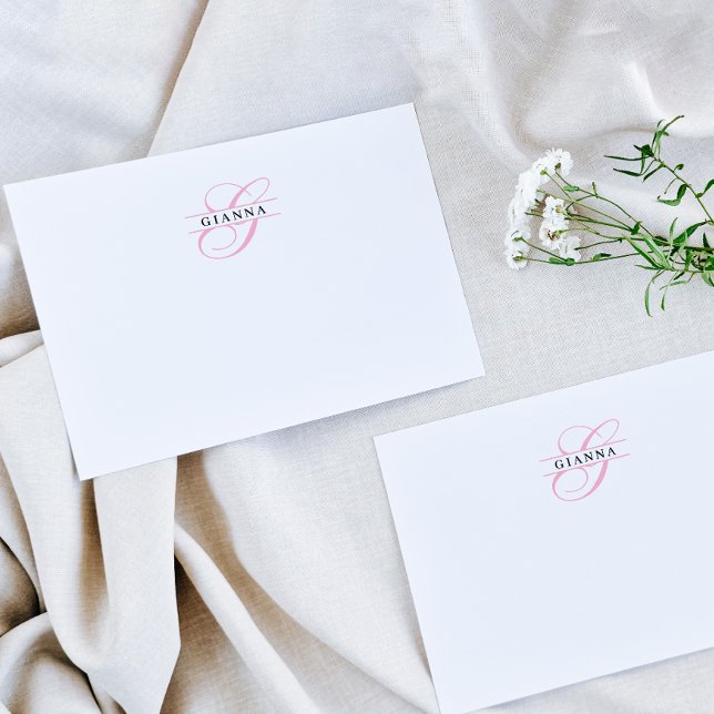 Elegantes Rosa-Kalligraphie-Split-Monogramm Mitteilungskarte (Von Creator hochgeladen)