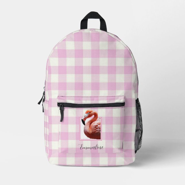 Elegantes, rosa kariertes Flamingo personalisieren Bedruckter Rucksack (Vorderseite)