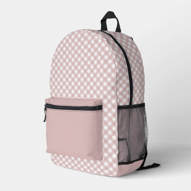 Elegantes, rosa Kariertes Muster Bedruckter Rucksack (Rückseitige Ecke Rechts)