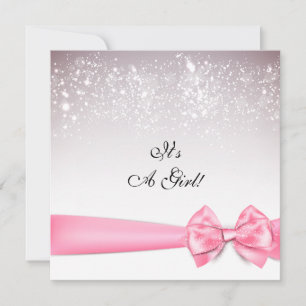 Elegantes Rosa Kaugummi-Schleifen-Funkeln Baby Sho Einladung