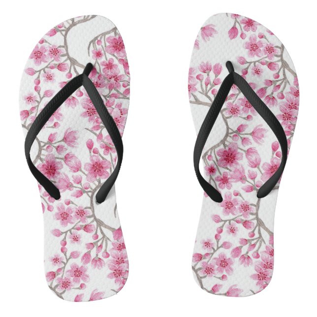 Elegantes rosa Kirschblossom Wasserfarben Flip Flops (Fußbett)