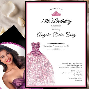 Elegantes rosa Kleid 18. Geburtstagsdebüt Einladung
