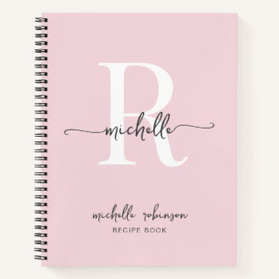 Elegantes Rosa-Kochbuch-Rezept-Monogramm-Name Notizbuch